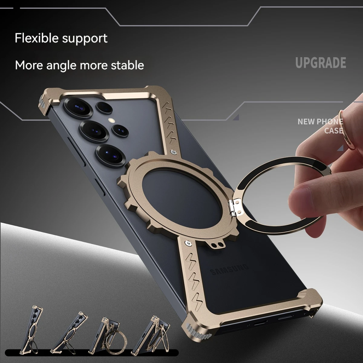 Night Light Z Shape Metal Phone Case,for Samsung Galaxy S24 S23 S22 Ultra Protective Cover Shockproof Bumper 360°Rotation Holder