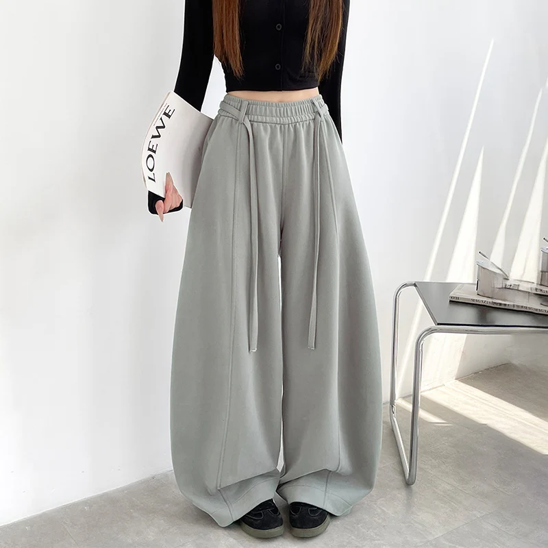 كسول نمط المتضخم واسعة الساق السراويل الرياضية النساء الشارع الأمريكي الهيب هوب فضفاض Sweatpants الخريف الشتاء شيك الدانتيل متابعة بنطلون