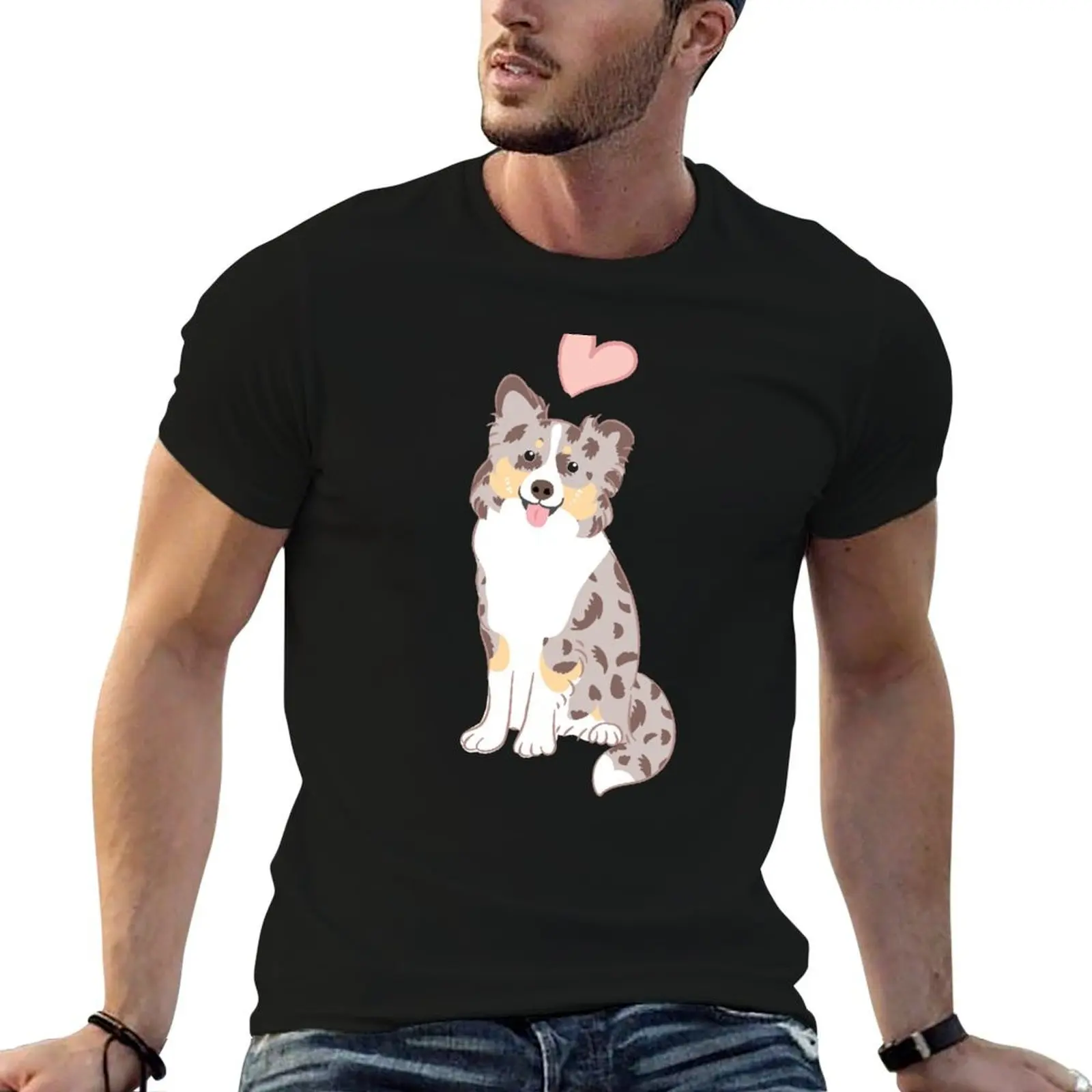 Camiseta con estampado de un Border Collie de color rojo y blanco con borde tricolor, de secado rápido, para hombre.