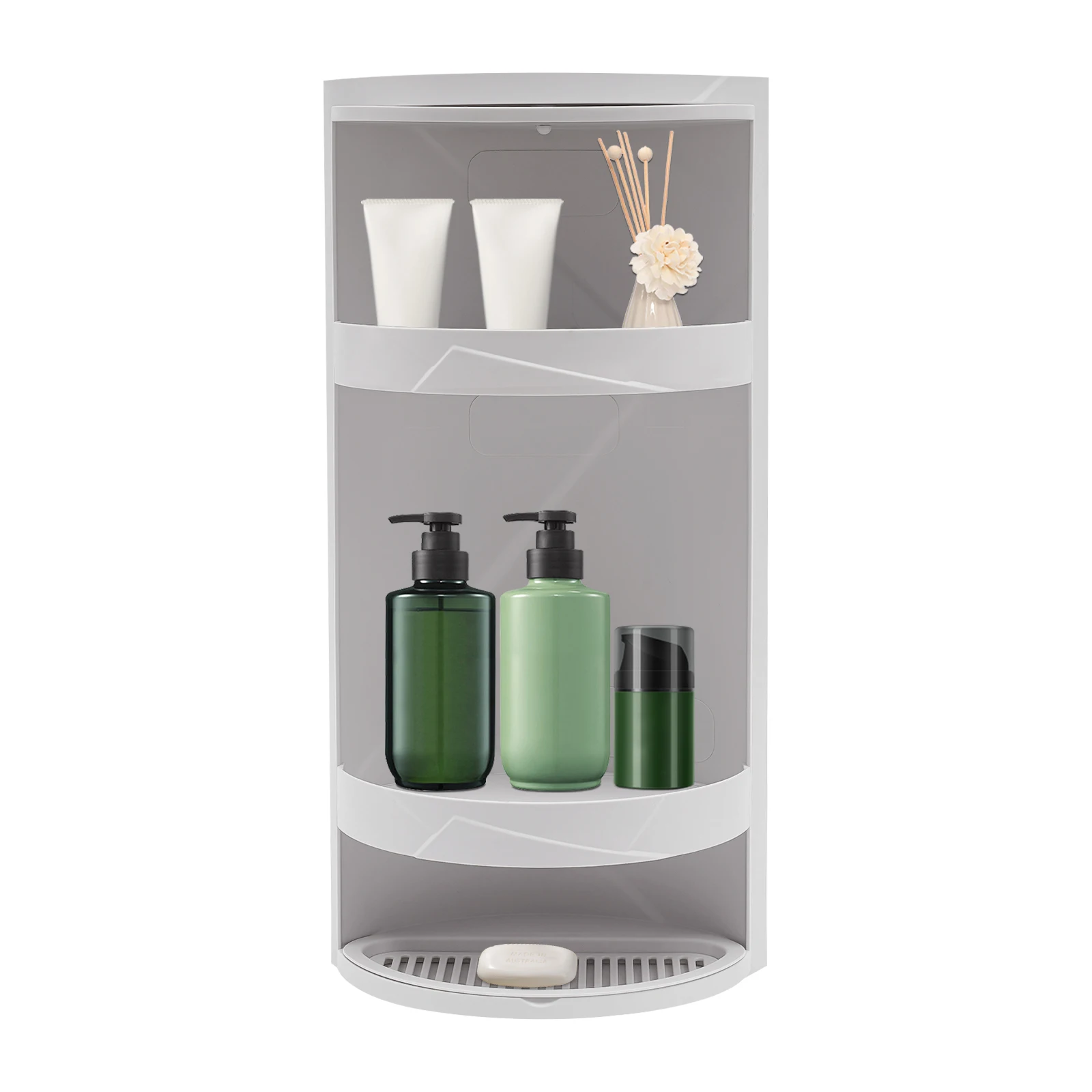 Estante de almacenamiento de 3 niveles, 360 ° Estante de almacenamiento giratorio, estante de almacenamiento de cosméticos con forma de arcos 90 ° Ángulo recto para dormitorio, baño, cocina