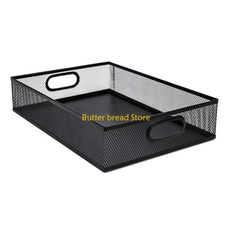W89C Metal Mesh Desk Drawer Tray with Handle Office File Easy to Use for Paper Office Bathroom Kitchen