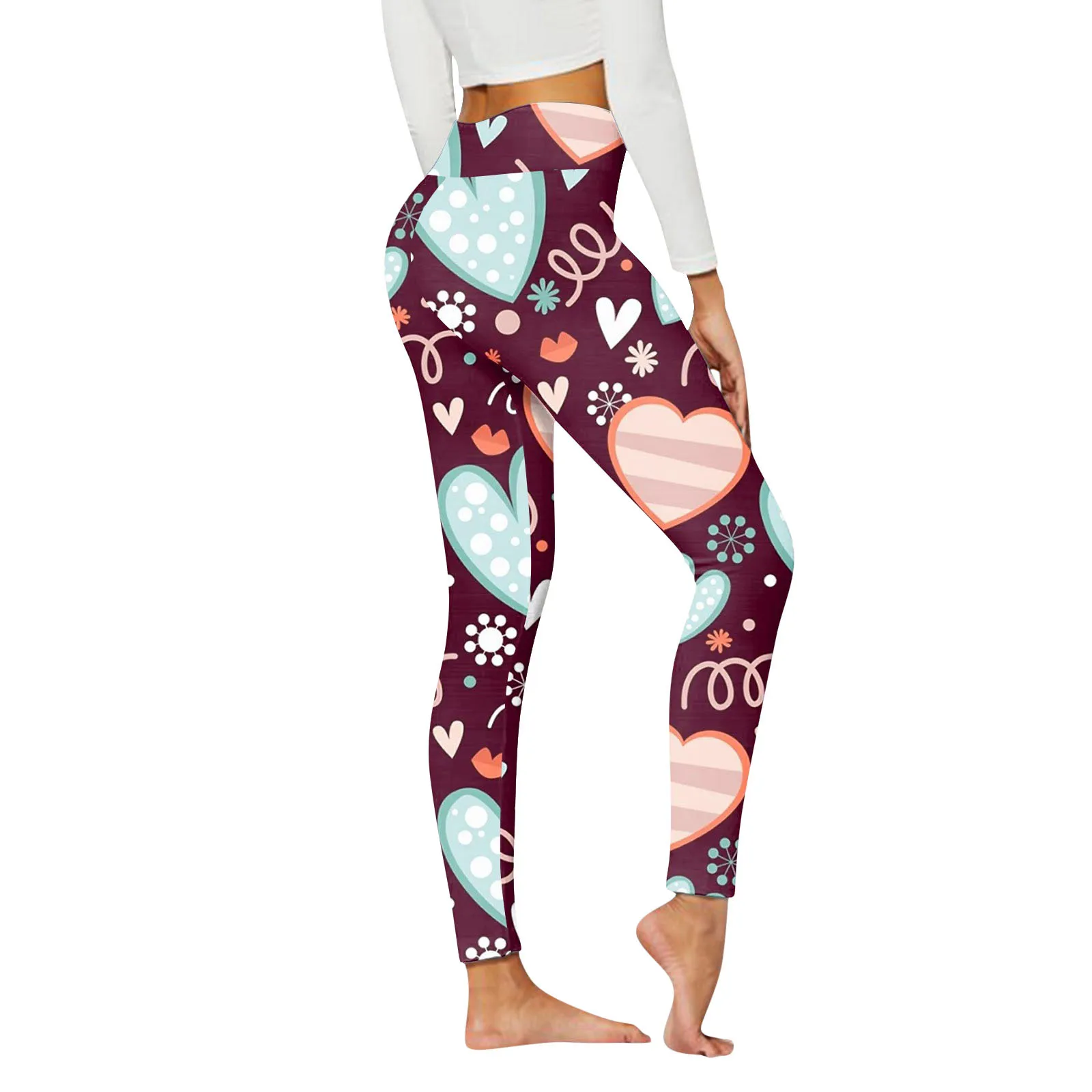 American yoga clothes fitness Women's cartoon printed love high waist hip lift yoga pants butt-lift underwear women's leggings