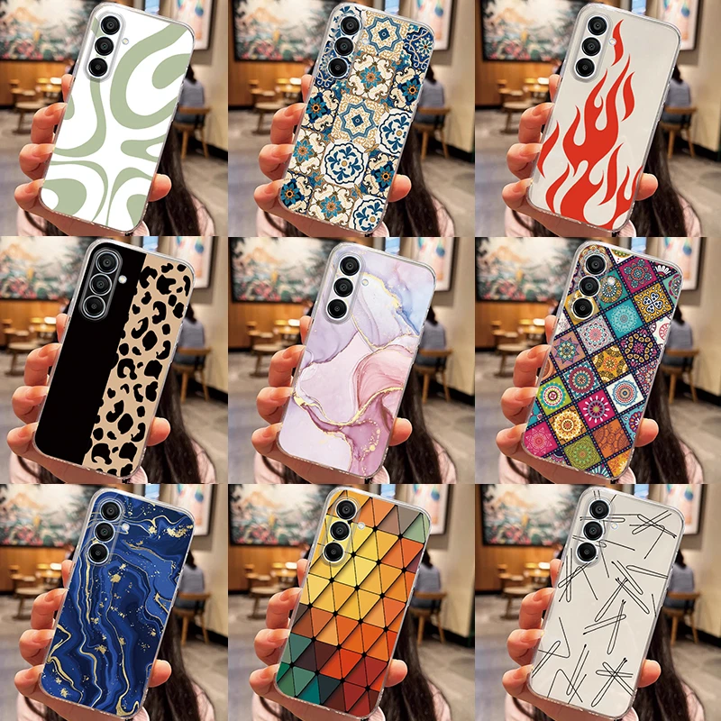 For Samsung Galaxy A15 4G A15 5G Phone Cases Speckle Lattice Ink Block Flame Pattern Cover For Samsung A15 Transparent TPU Shell