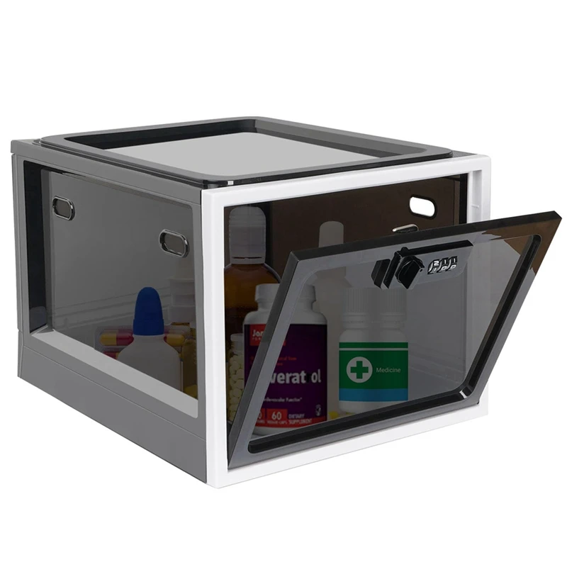 Caja de bloqueo de medicina, caja de almacenamiento Bloqueable, caja de bloqueo de alimentos para refrigerador, gabinete de almacenamiento para tableta, negro