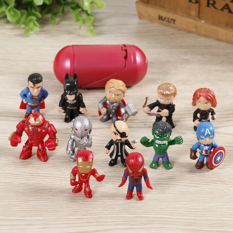 12Pcs/Set New Q Avengers Mini Figures Hulk Thor Spider Man Action Figure Toys Superhero Model Toys for Children Christmas Gifts