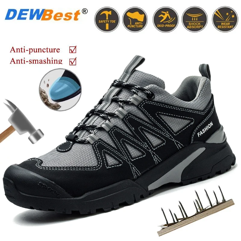 Men's breathable lace-up anti-smash and anti-puncture work shoes shock-absorbing lightweight soft sole safety site shoes