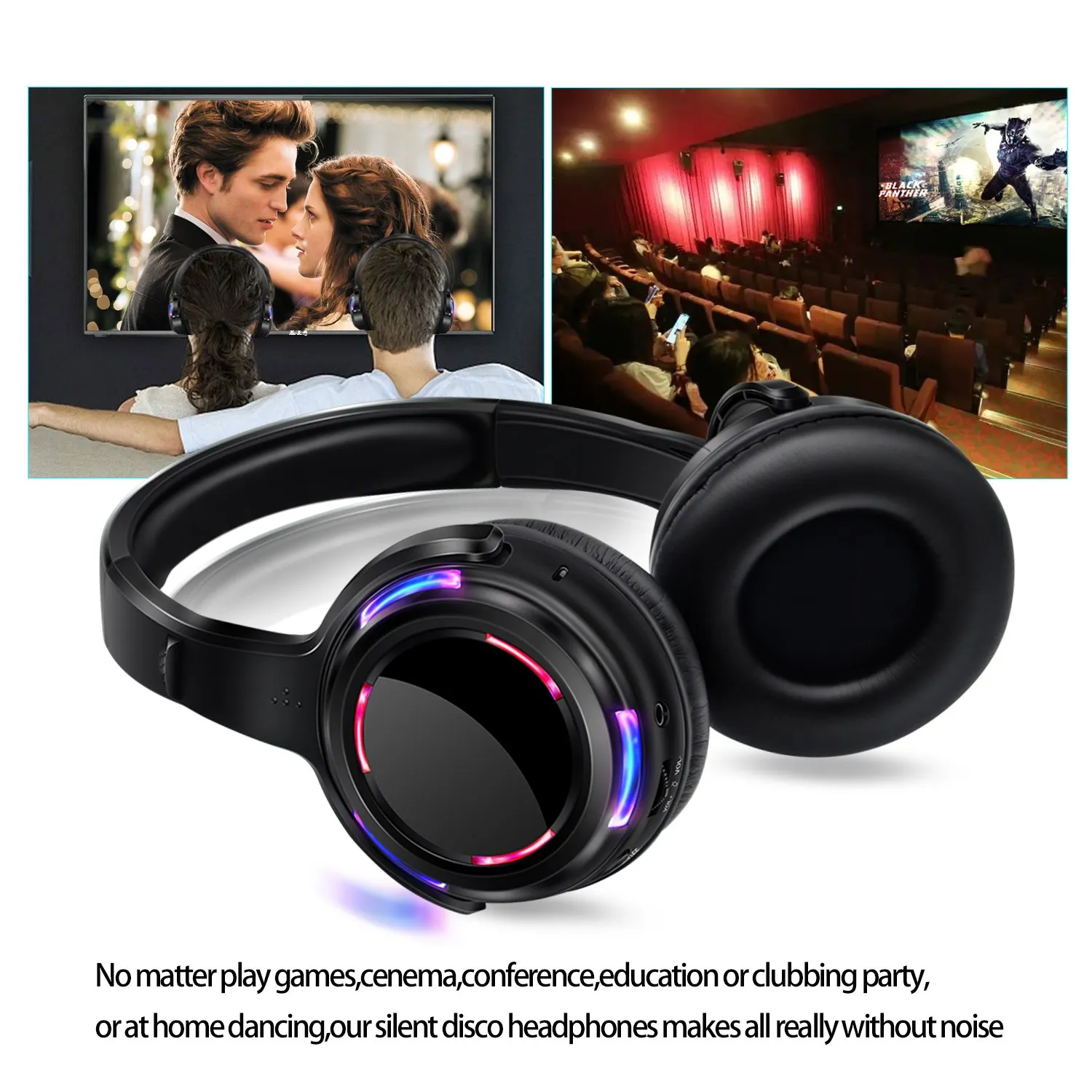 3 Channels Silent Disco 50 Wireless Headphones and RF Quiet Earphones For iPod MP3 DJ Music Pary Blub Meeting