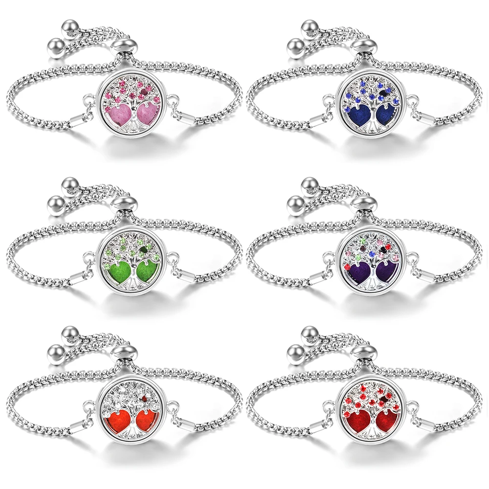Tree of Life Zircon Insert Aromatherapy Pad Adjustable Bracelet Essential Oil Diffuser Titanium Steel Chain Women Bracelet Gift