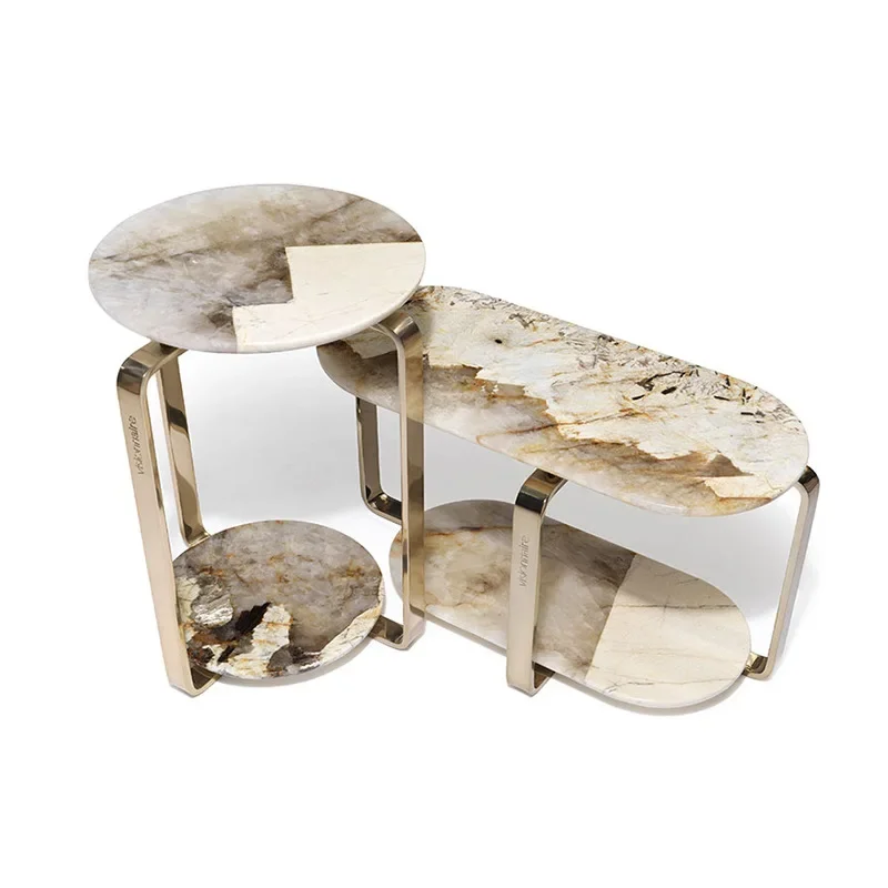 

Marble coffee table modern minimalist designer villa living room sofa edge table movable corner table