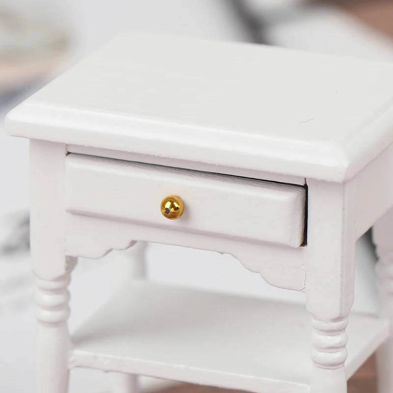 【M】1:12 Scale Bedside Table for Kids Dollhouse Miniature Furniture Bedroom Decoration Set Unpainted Wood Color Cabinet Model