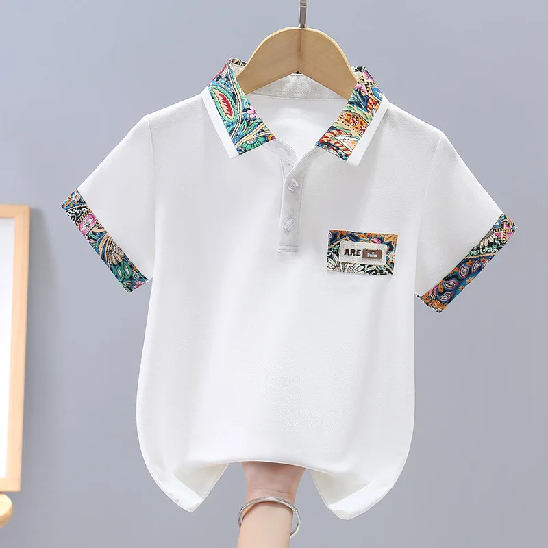 Children's Polo Shirt 2025 New Summer Fashion Lace Kids Casual Short Sleeve Tops For Teenager Boys 4-15 Years Wear