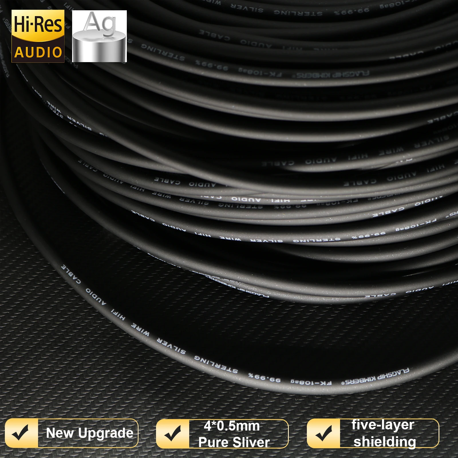 YIVO 7mm HiFi Audiophile Real 99.99% Pure Silver Audio Grade Interconnect & Video Audio Cable 0.5mm X 4 Braid Foil Cable