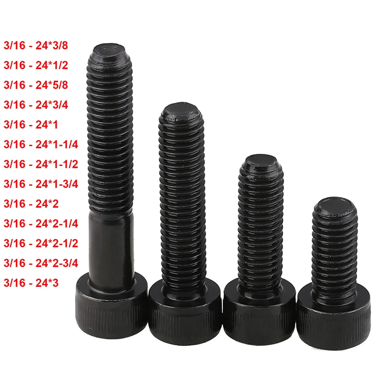 10 pz/lotto Nero 12.9 Grado 3/16 - 24 Viti a testa esagonale con esagono incassato Bulloni a brugola Lunghezza da 3/8 pollici a 3 pollici