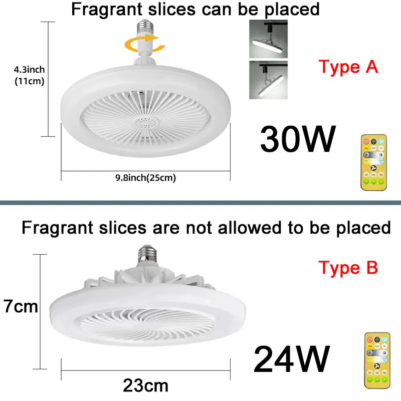 Imagem -02 - Silenciosa Led Lâmpada de Teto com Controle Remoto Luzes de Parede para Sala de Estar Quarto Escurecimento Ventiladores Inteligentes E27 30w