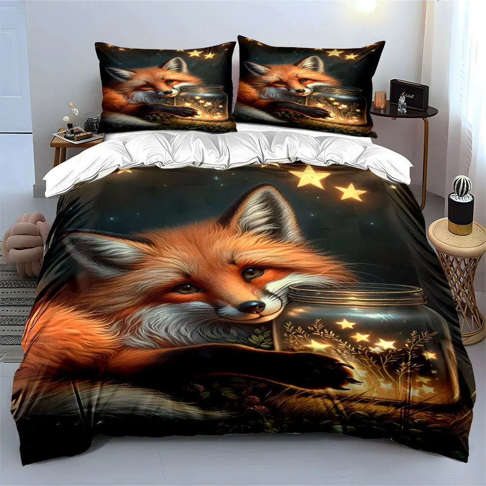 Gentle fox cuddling a starlight jar Print Soft Comfortable Duvet Cover Bedding Set Included 1*Duvet Cover  2*Pillowcases