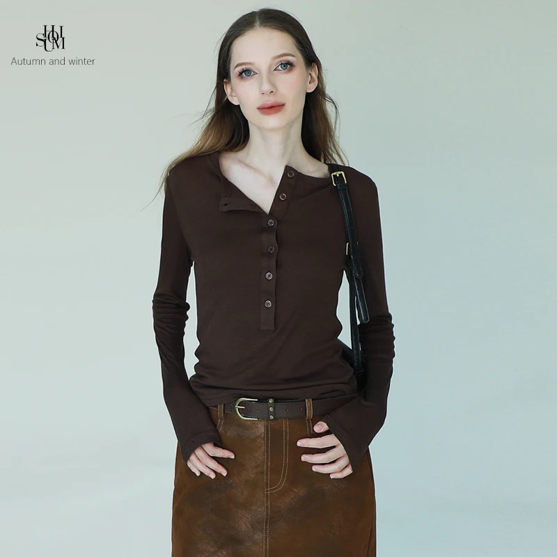 

uomi Long Sve Silk T-irt Women's Slim Fit Henry Collar Base irt Casual Sle Breathable Comfortable Winter Top