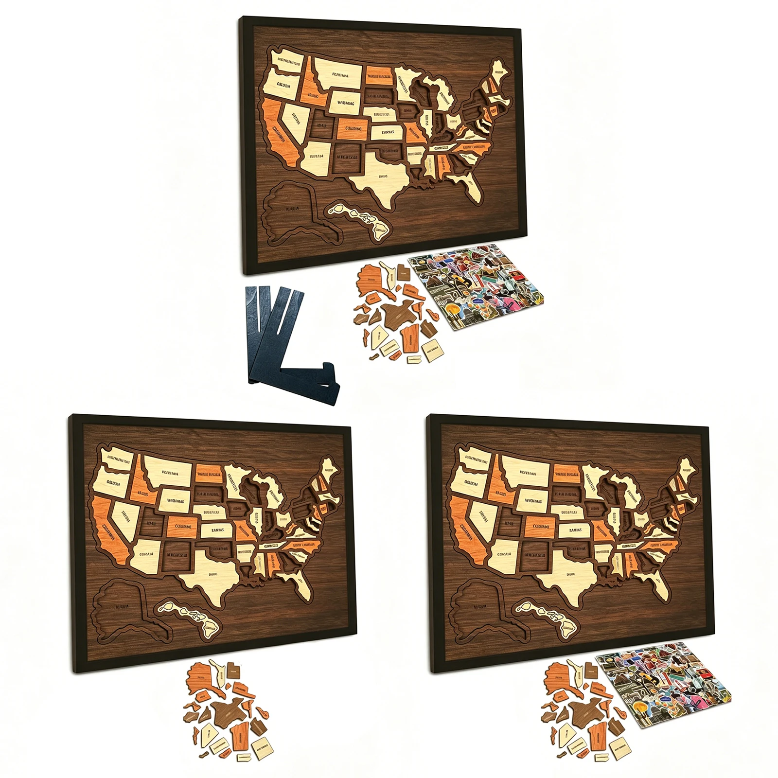 USA Travel Map Reusable Wooden USA Maps Puzzle Multi-Purpose Interactive Geography Learning Toy for Couples And Families Gift