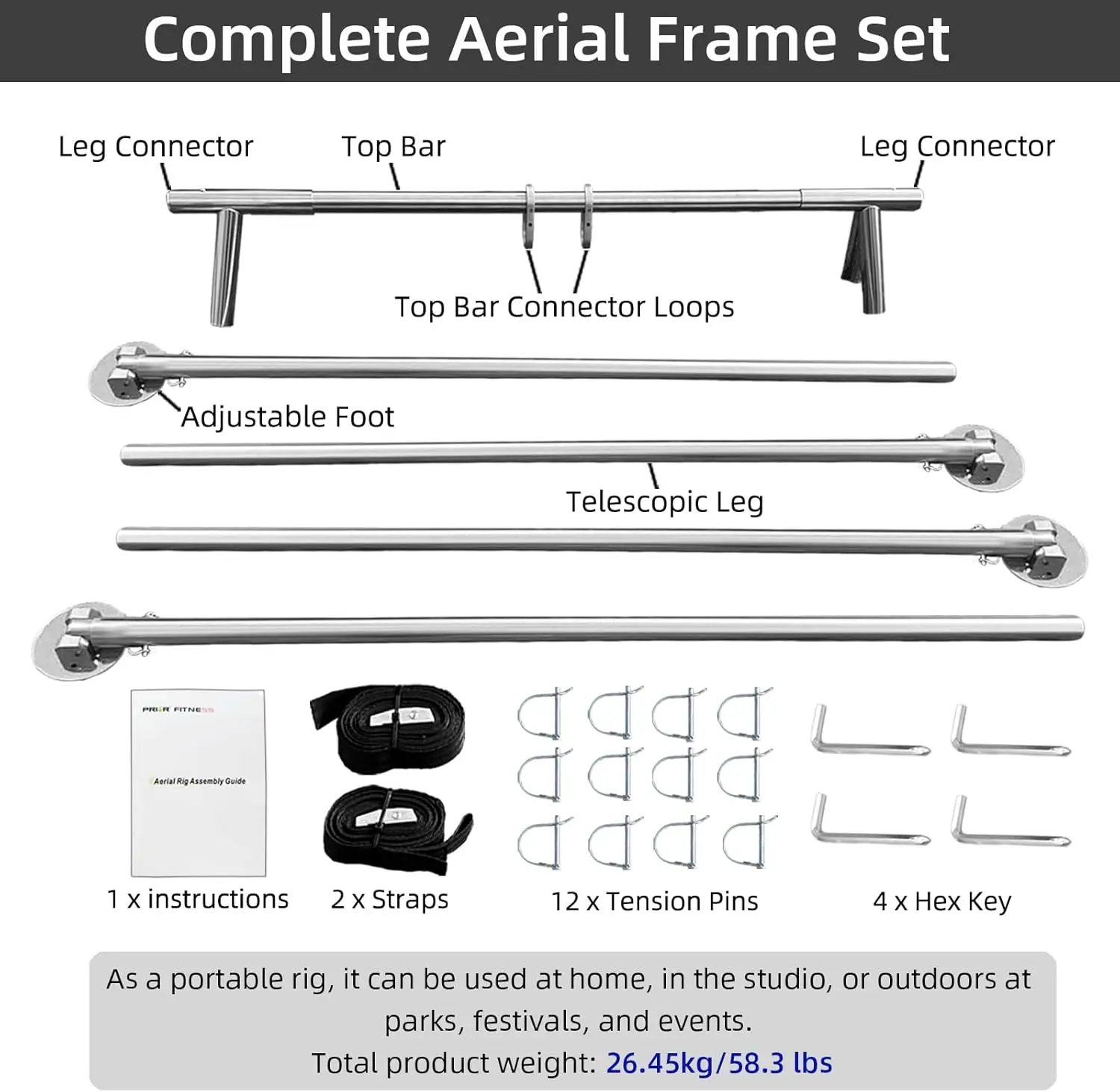 Aerial A-Frame Rig Set, CE & SGS Certified 730kgs/1610 lbs Capacity Aerial Yoga Stand W/Carrying Bag, for Hammocks, Silks & Hoop