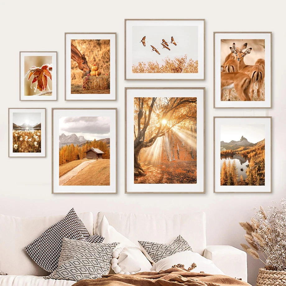 Autumn Field Scenery Picture Canvas Painting Wall Art Nature Animal Landscape Poster and Print Modern Home Living Room Decor