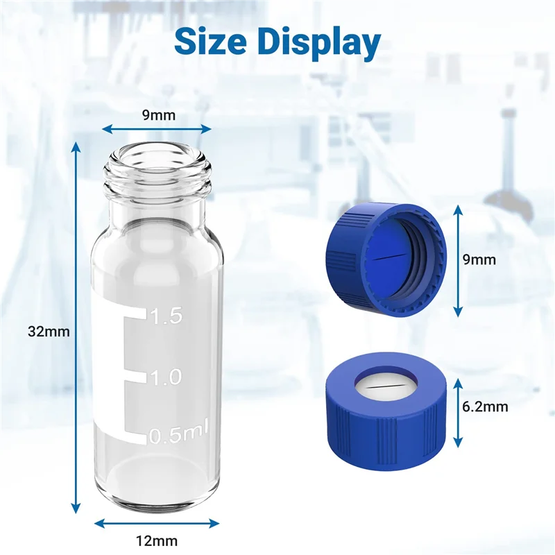 2ML Autosampler Vials Pack Of 100 - HPLC Vials 9-425 Clear Vials with Blue Screw Caps,Blue White Septa HOT