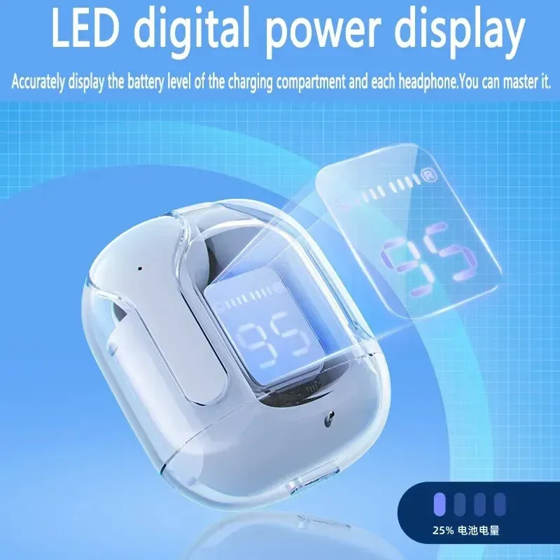 Oryginalne T2 bezprzewodowe słuchawki Bluetooth przezroczyste słuchawki HIFI LED Power Digital Display słuchawki Stereo Sound dla Xiaomi