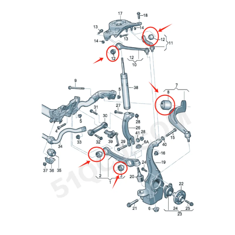 1 set of 10 front up and down swing control arm bushing kit For Audi A4L A6L Q5 A5 up and down swing arm glue