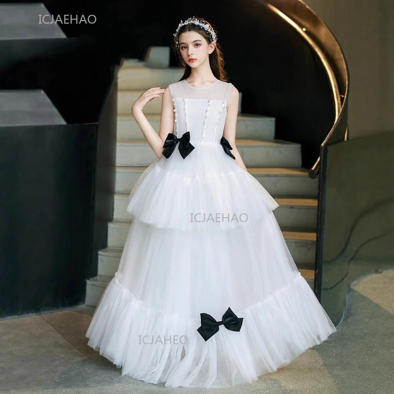 Princess Party Dress for Teenagers Adult Kids New BowGown Fashion Formal Dresses for Girls Ceremony Piano Performance Pageant