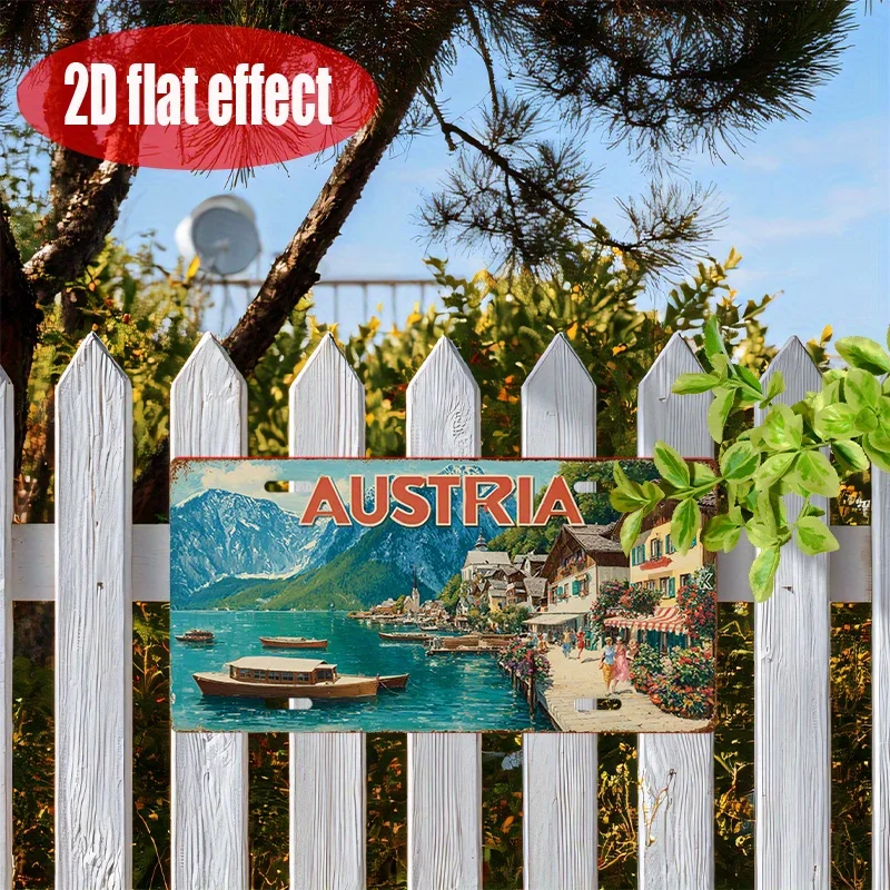 2D Flat - [2D Flat] 1pc 2D Flat Vintage Metal Tin Sign | Austria Flag, 30.48x15.24 cm, Outdoor Wall Decoration, Multipurpose Use