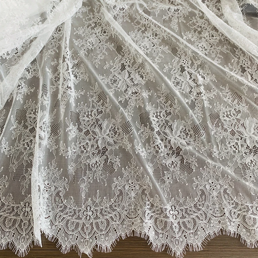 Tecido de casamento de alta qualidade, cílios, renda francesa, material off white, 1 peça, 1,5x3 metros