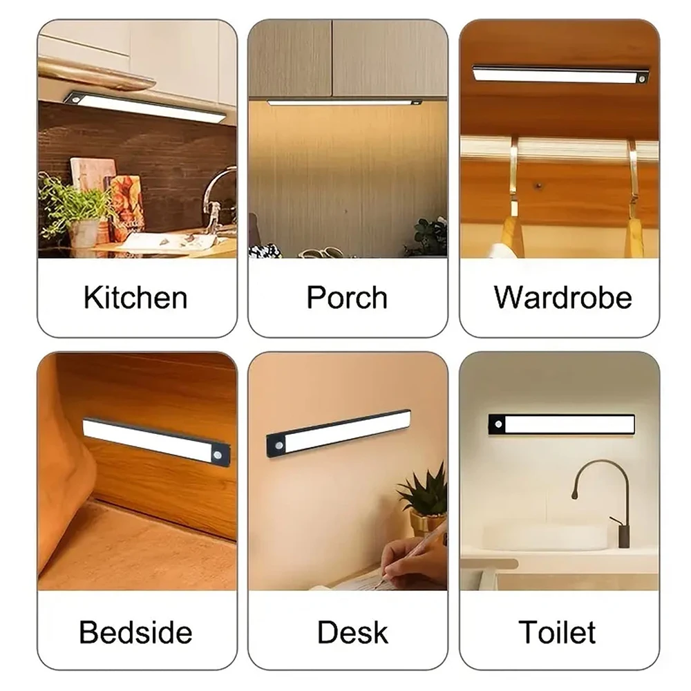 10/20/30/40cm LED Ultra Thin Lights Smart Led Strip Magnetic Rechargeable Sensor Night Light For Kitchen Closet Cabinet Lighting