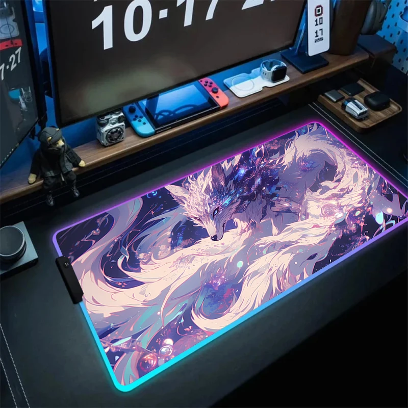 Imagem -02 - Teclado Gaming Mousepad com Fox Colorido Bonito Rgb Mouse Pad Borracha Led Computador Cool Mouse Mat Acessórios Gamer Cute Deskmat