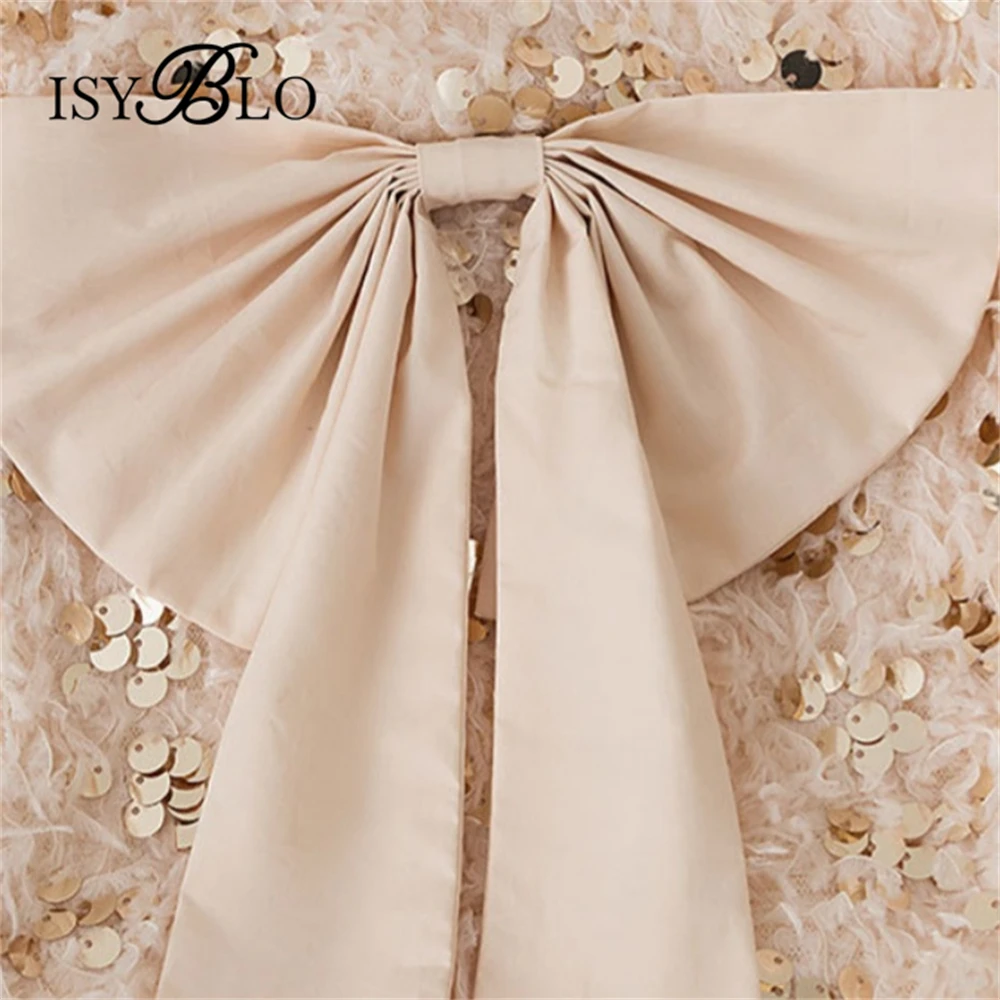 Sequined Dress for Chidren with Bow Beige Tutu Dresses from for Girls from 90-130cm Tall Real Images Christmas Party Gowns