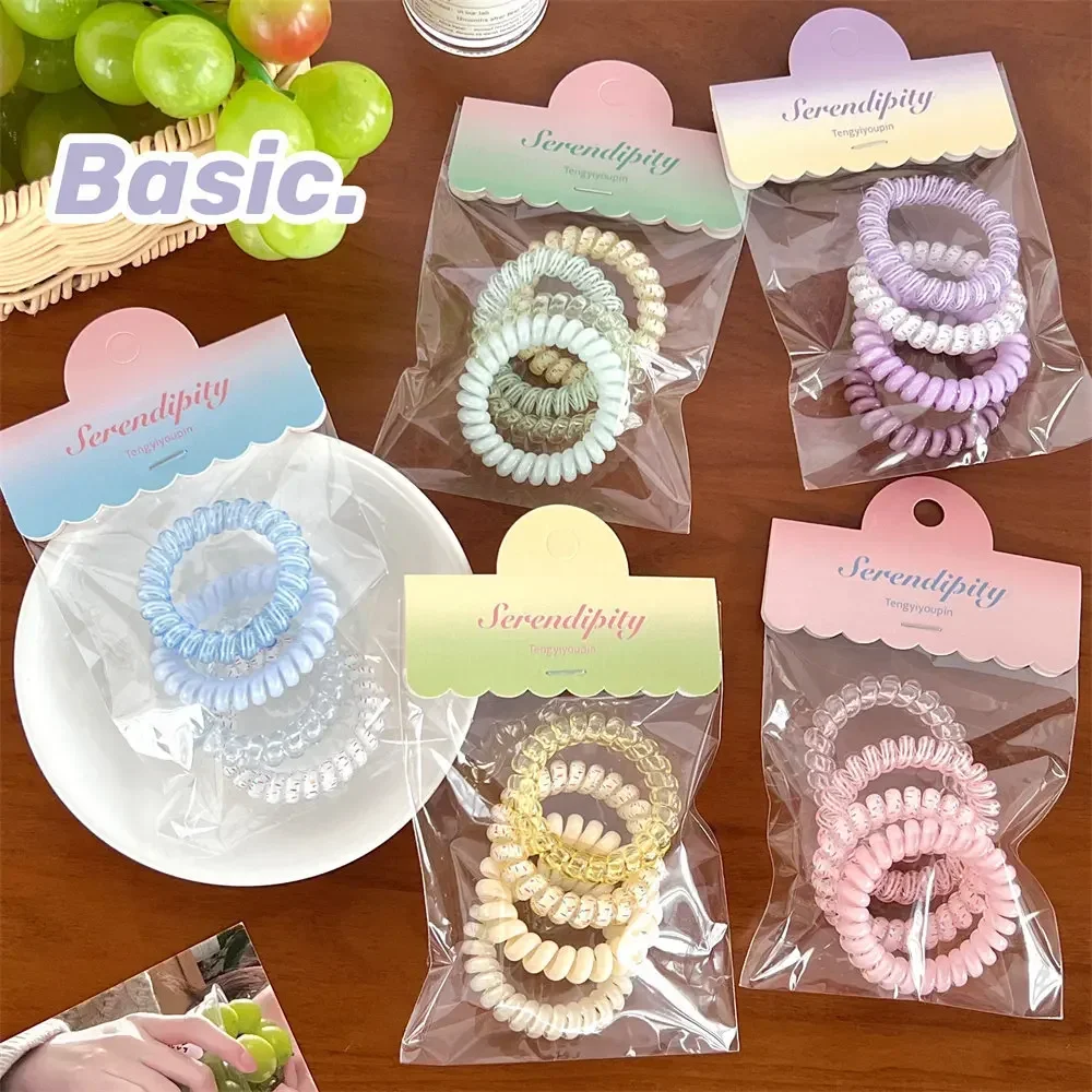 4Pcs/set New Fashion Matt Solid Telephone Wire Elastic Hair Band Frosted Spiral Cord Rubber Band Hair Tie Stretch Head Band Gum