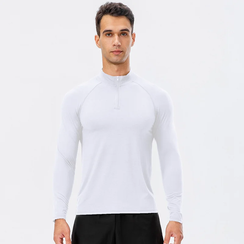 Mens Running T-shirts Autumn Fitness Long-Sleeved Quick-Dry Tees Half-Zipper Slim-Fit Training Sweatshirt Baselayer Undershirts