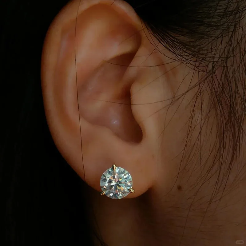 AEAW Jewelry 0.5-3Ct Each EF-VS Round Cut Lab Grown Diamond 3 Claw Stud Earrings CVD&HPHT IGI Certified 14K /10K Gold