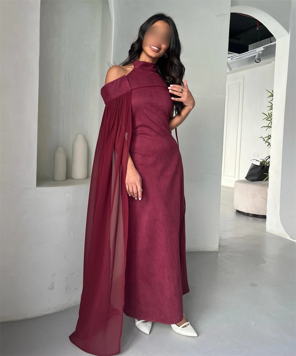 Prom Dress Saudi Arabia Satin Draped Formal Evening A-line High Collar Bespoke Occasion Dresses Ankle-Length