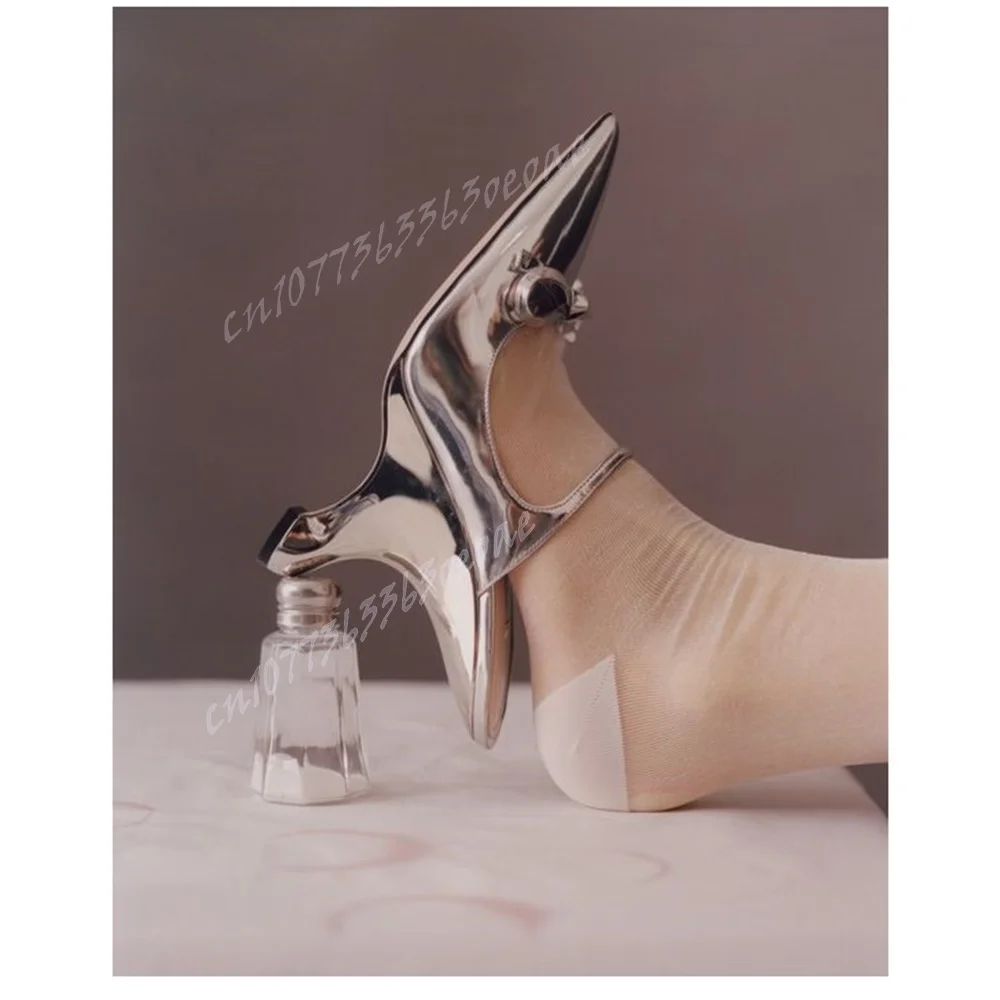 Silver Strange Style Pointed Toe Slippers Strange Heels Shoes for Women Sexy Lady Shoes for Summer 2024 Zapatos Para Mujere