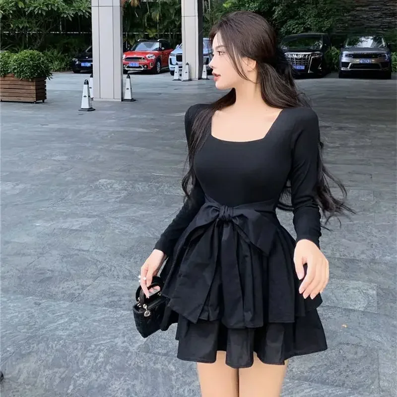 Bandage Spring Autumn Dresses for Women Bow Outfits Clothes High Quality Woman Long Sleeve Dress Luxury Aesthetic Sensual Sexy G