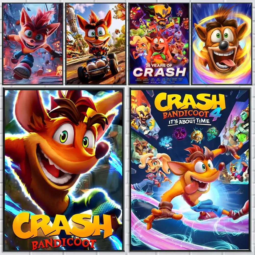 C-Crash Bandicoot Poster HD Art Sticker Self Adhesive For Playroom Bedroom Hallway Home Wall Art Decor Gift