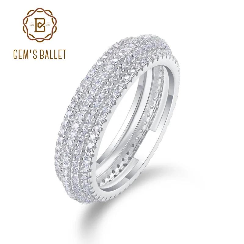 GEM'S BALLET 925 Sterling Silver Minimalist Pave Dome Ring, Moissanite Wedding Band Ring Handmade Perfect Wedding Gift