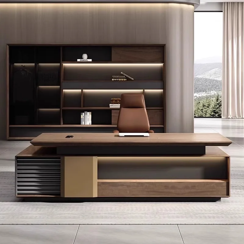 

Высококачественный письменный стол Boss с боковым шкафом, комбинированный набор офисного стола и стула, письменный стол президента, офисная мебель