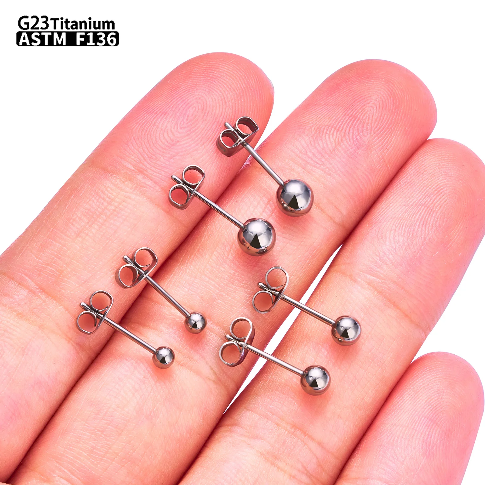 G23 Titanium Piercing Earrings Push Pin Piercing Ear Earrings ASTM F136 round Ball Body Jewelry Unisex Women Men