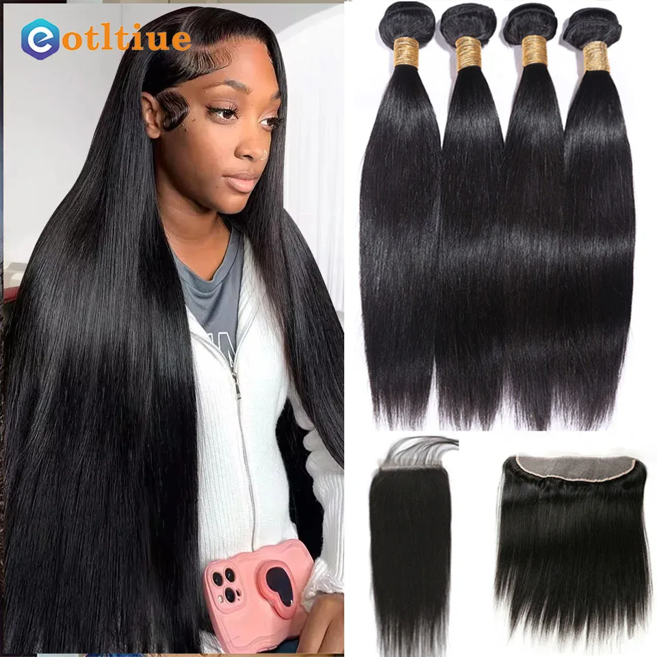 

Bone Straight Human Hair Bundles With Closure 4x4 Lace Closures With Bundles Brazilian Hair Weave Bundles With Closure Remy Hair