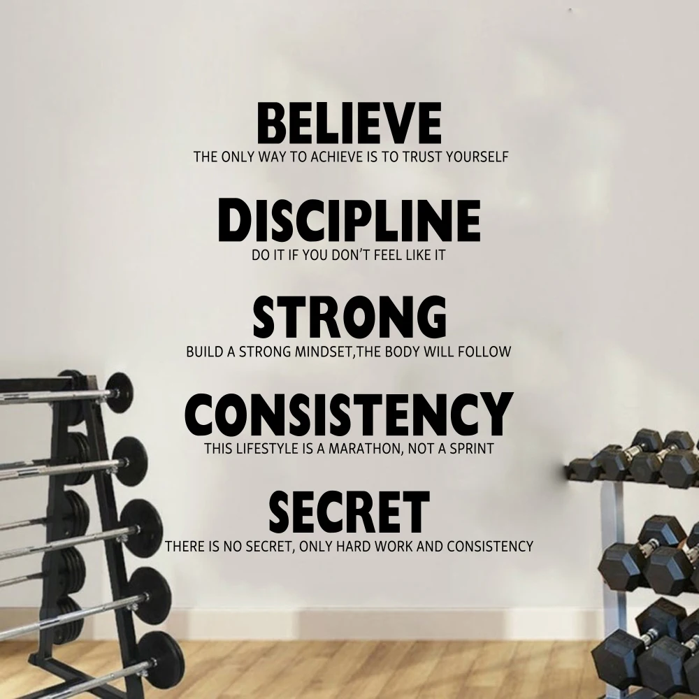 

Large Motivational Gym Values Wall Sticker Fitness Bodybuilding Believe Strong Secret Inspirational Quote Wall Decal Vinyl Decor