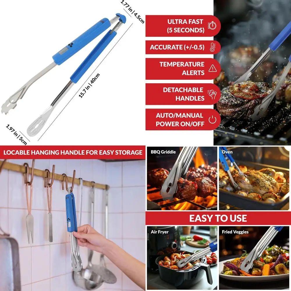 

Grill and Salad Tongs with Heat Resistant Material, BBQ Serving Tools featuring ABS and Stainless Steel, Built-in Thermometer.