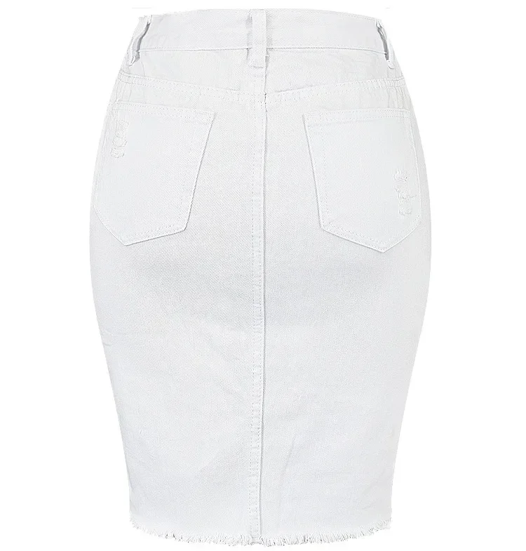 High Waist Ripped Bodycon Denim Skirts Womens White Midi Jeans Skirt Women Sexy Pencil Skirt