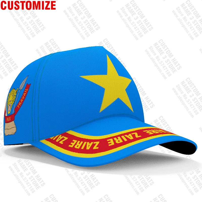 Zaire Male Diy Custom Made Name Number Zar Casual Hat Nation Flag Za Congo Country French Republic Text Print Photo Baseball Cap