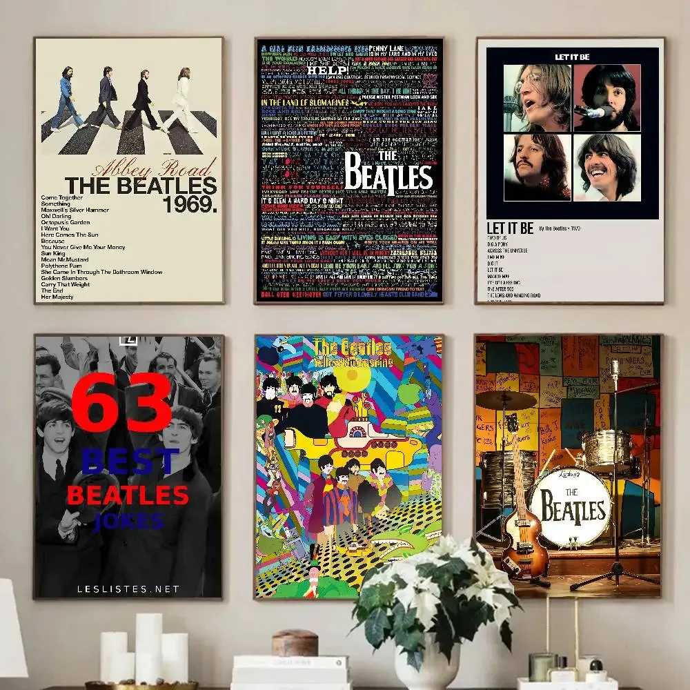 Famous Rock Band The B-B-Beatles-es Poster Self-adhesive Art Waterproof Paper Sticker Coffee House Bar Room Wall Decor