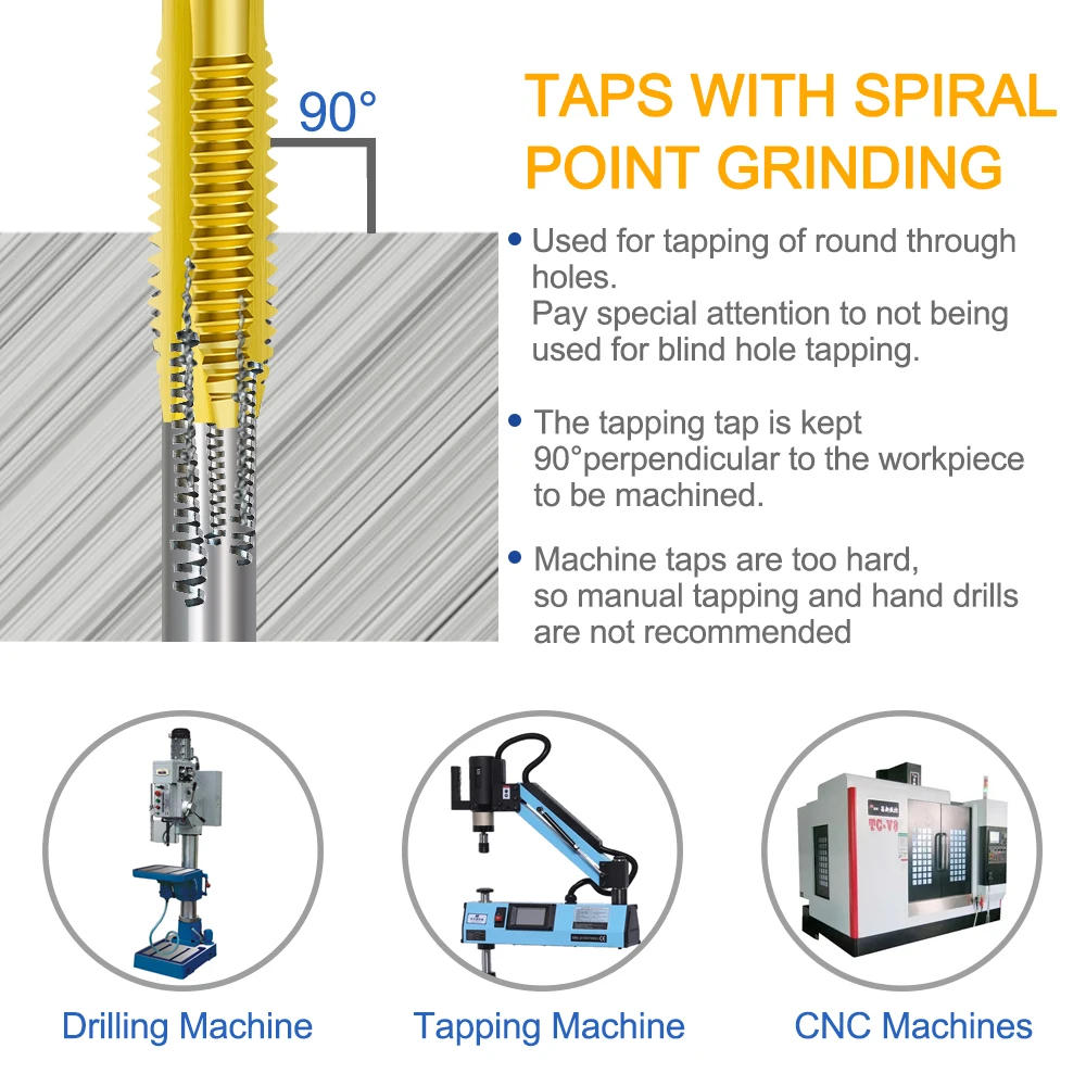 Taraud à vis pour Meacceleral Spiral Point Tap Outils à main en métal 1-7 pièces Filetage à droite M2-M18 Flûte droite HSS Revêtement en titane