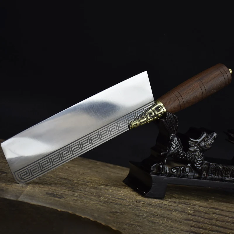 

7,5-дюймовый нож Nakiri 7Cr17CoMoV, стальное лезвие, острый нож шеф-повара для нарезки овощей, тесак для мяса, кухонные ножи, медный декор, деревянная ручка